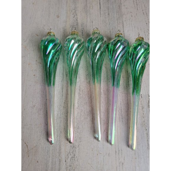 Blue Twisted glass iridescent long ornament Xmas set - Picture 2 of 8